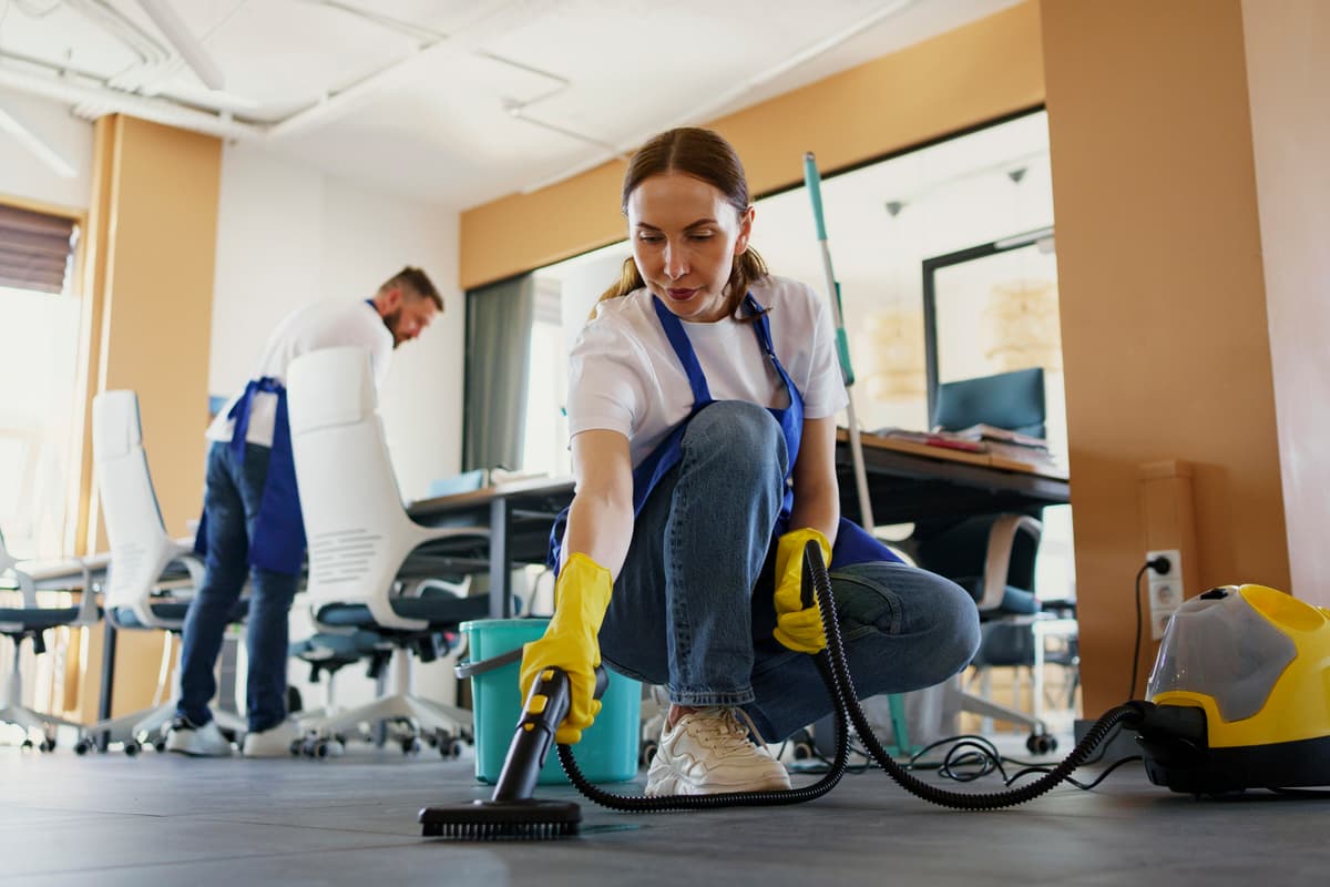 Professional cleaning a modern office